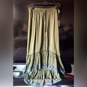 Time and Tru Green Embroidered High Lo Maxi Skirt Olive - Large